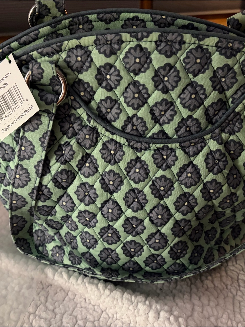 Vera Bradley Glenna Quilted Floral Crossbody Bag in Sage Green and Charcoal
